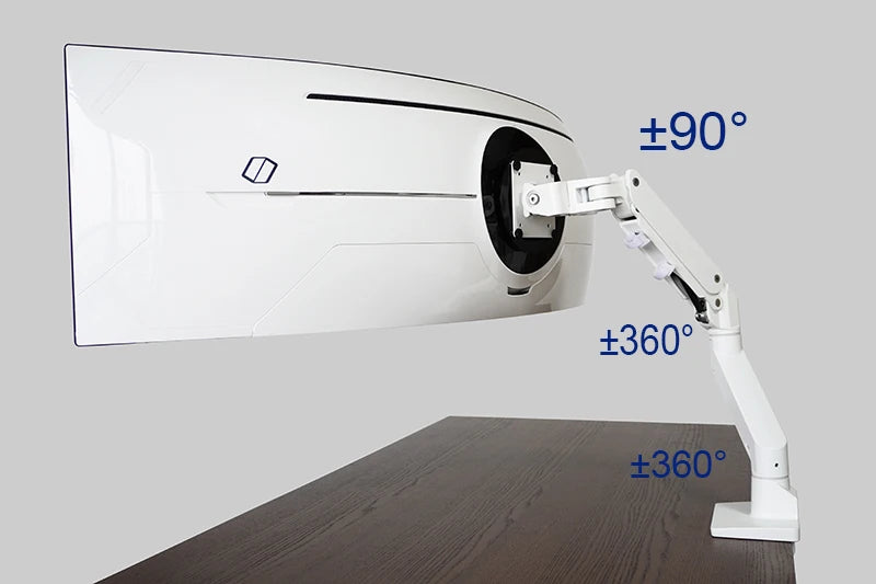 Aluminum Gas Spring Monitor Arm | Adjustable Desk Mount for 34–49 Inch Curved Screens