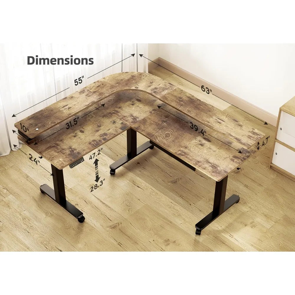 63" L-Shaped Electric Standing Desk with Drawer, LED Lighting & Adjustable Height