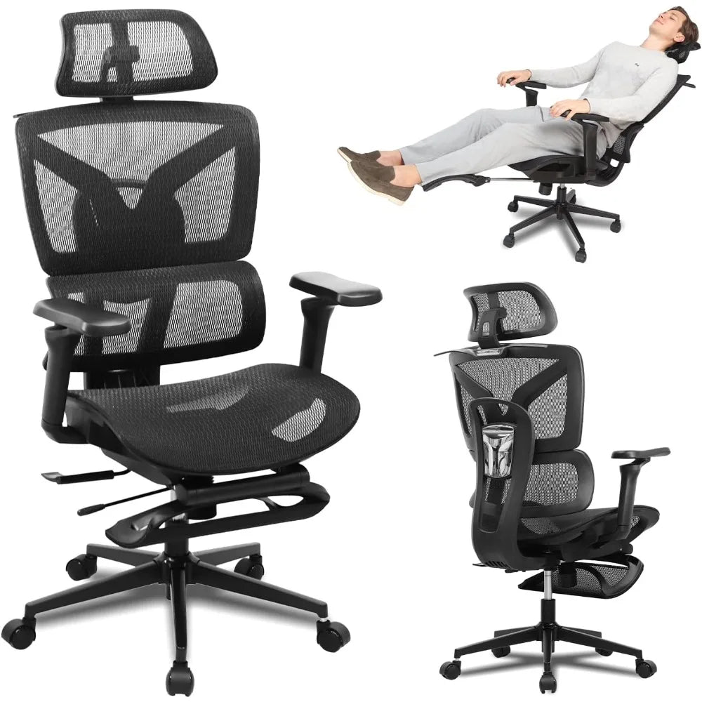 Adjustable Ergonomic Office Chair with Footrest – Mesh Comfort and 5D Armrests