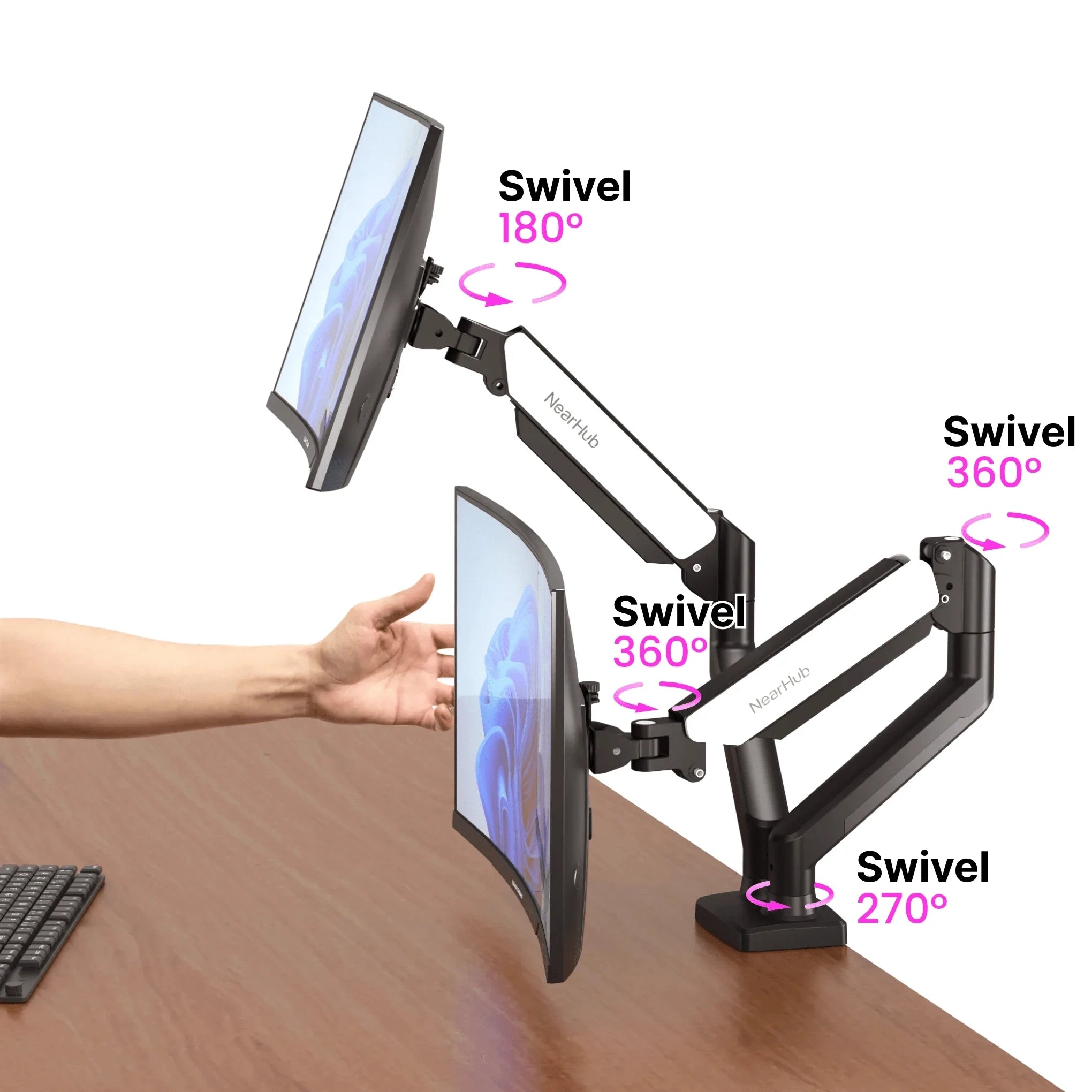 Nearhub US Free Shipping Monitor Arm Dual Arm With C-Clamp Grommet Mount,Flexible Adjustment Effortless Installation Monitor Arm