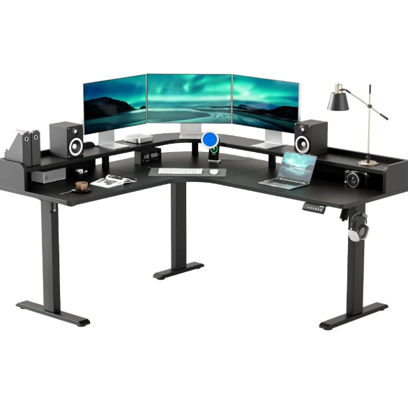 63" L-Shaped Electric Standing Desk with Monitor Shelf & Adjustable Height