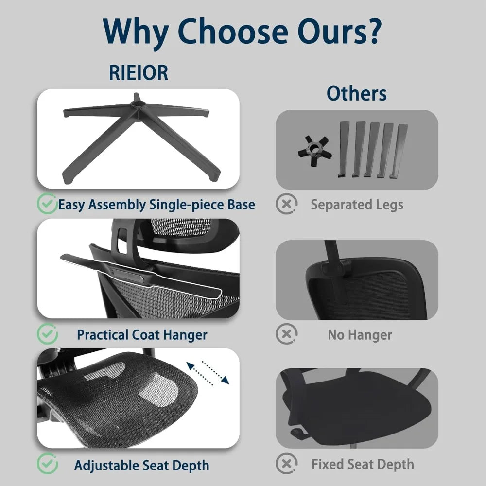 Adjustable Ergonomic Office Chair with Footrest – Mesh Comfort and 5D Armrests