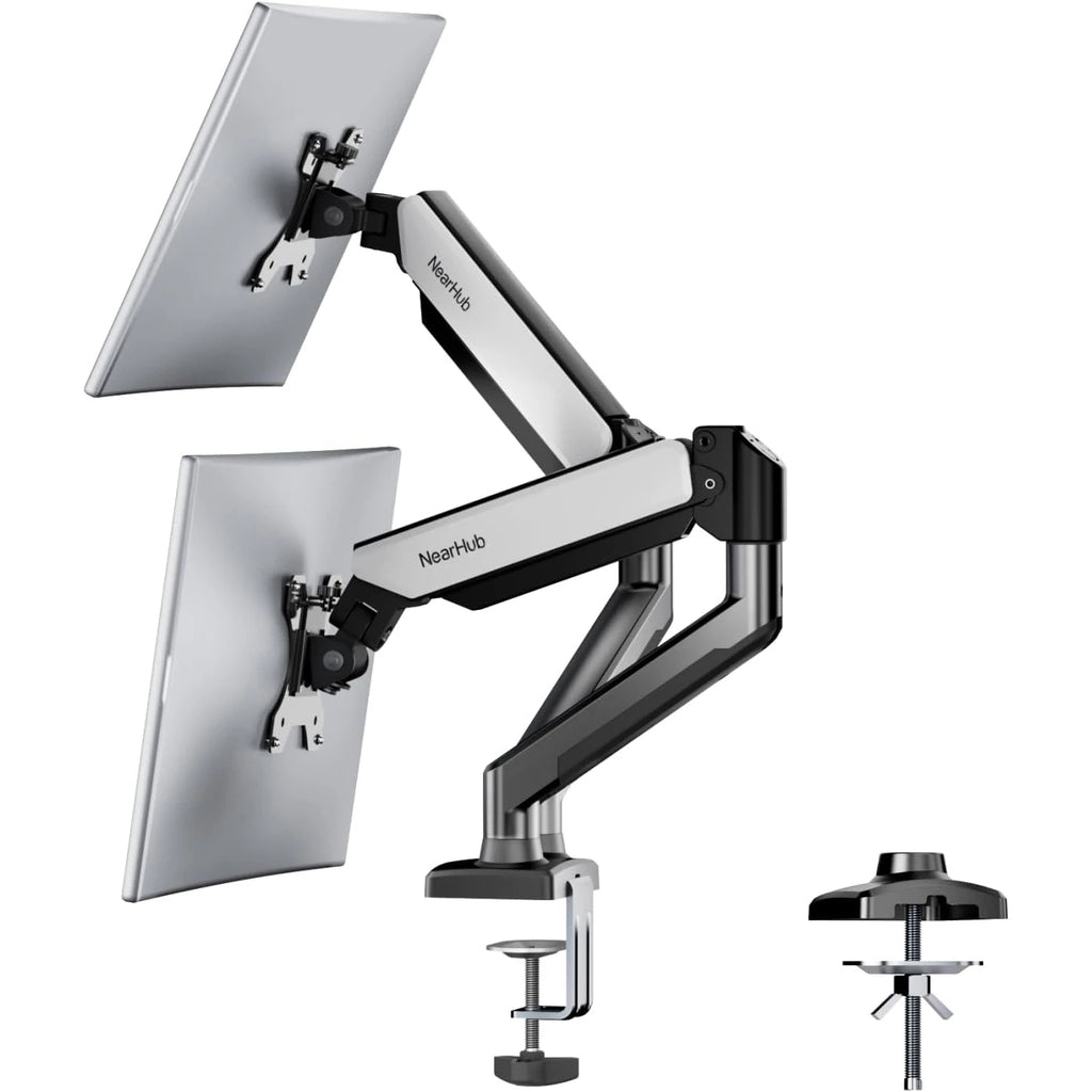 13–32 Inch Dual Arm Monitor Stand | Adjustable Desk Mount with C-Clamp and Grommet Base