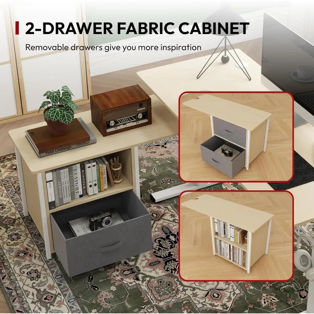 63" L-Shaped Electric Standing Desk with 2 File Drawers, USB Ports & Adjustable Height