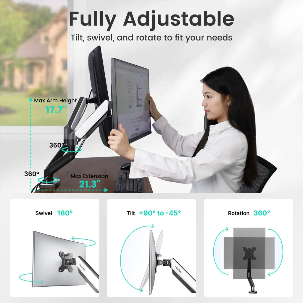 Nearhub US Free Shipping Monitor Arm Dual Arm With C-Clamp Grommet Mount,Flexible Adjustment Effortless Installation Monitor Arm