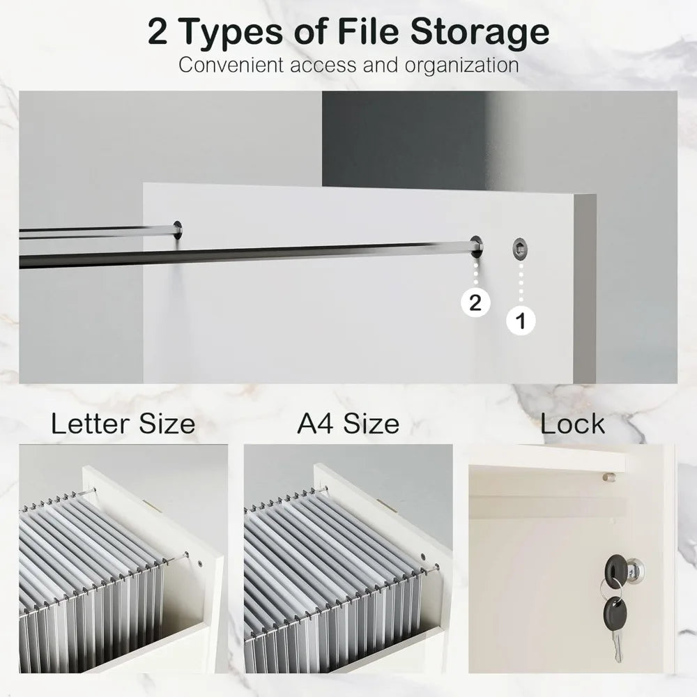 67" L-Shaped Standing Desk with Dual Storage Cabinets, AC/USB Ports & Height Adjustment