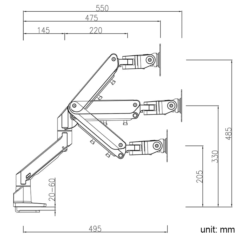 Aluminum Gas Spring Monitor Arm | Adjustable Desk Mount for 34–49 Inch Curved Screens