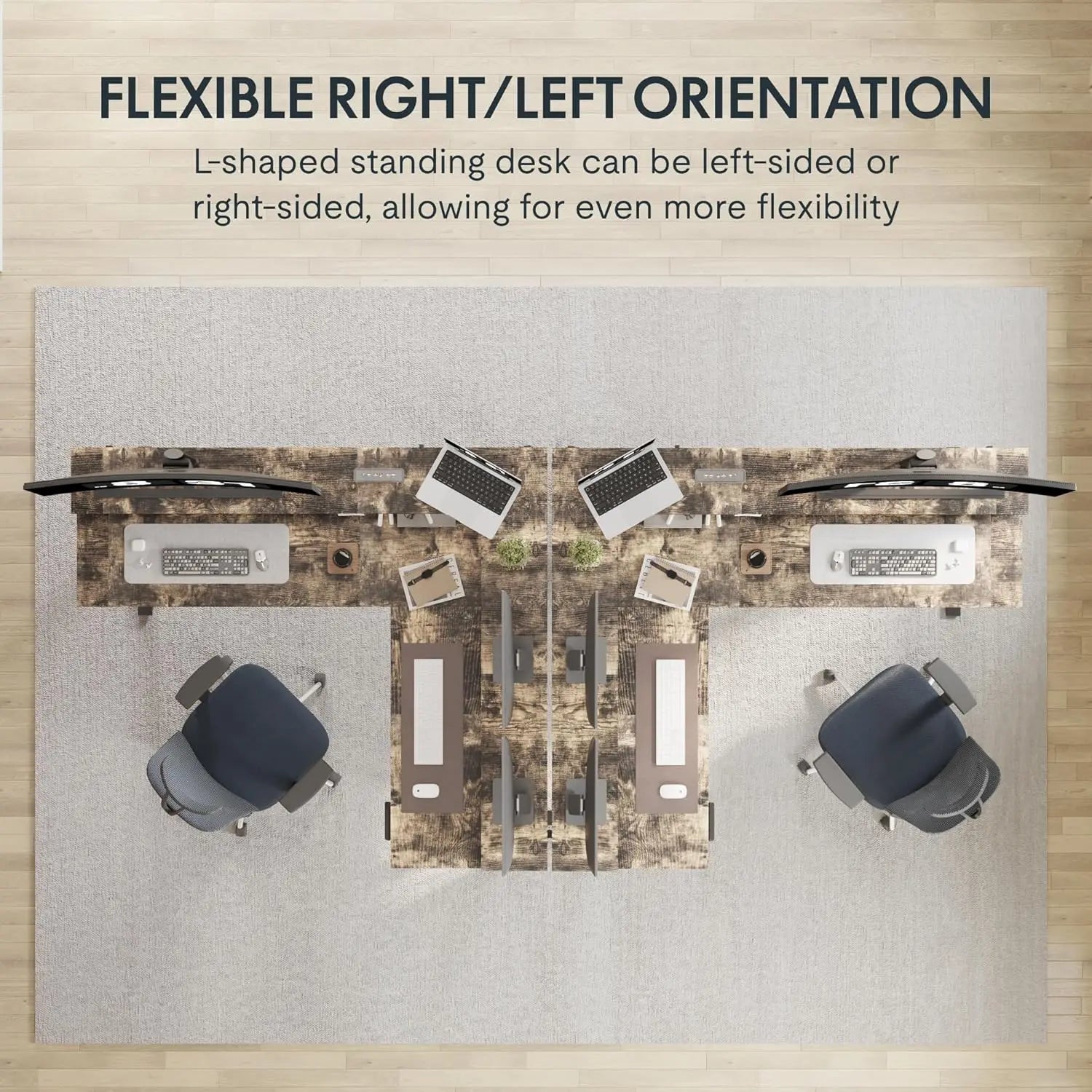 63" L-Shaped Electric Standing Desk with 4 Drawers, Shelf & Adjustable Height