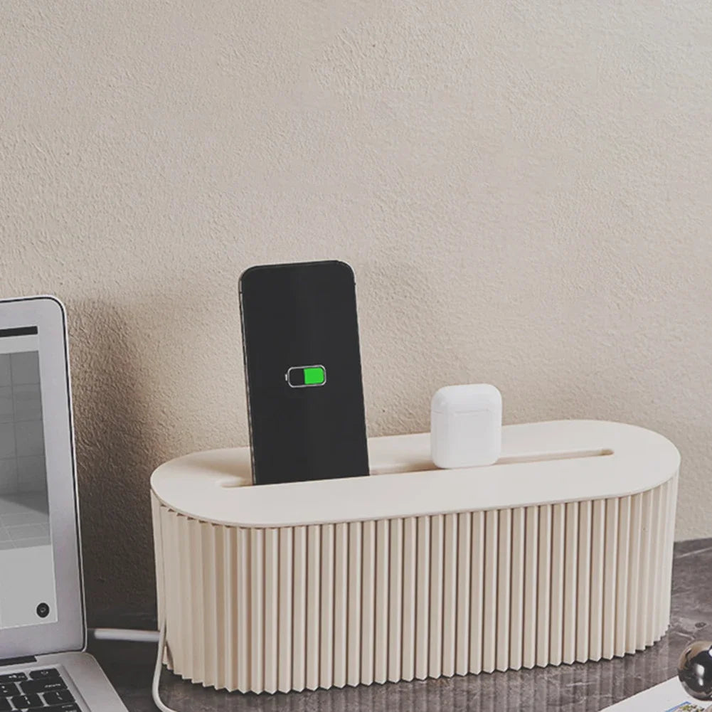 Cable Tidy Box | Large Capacity Power Strip and Cord Organizer for Home or Office