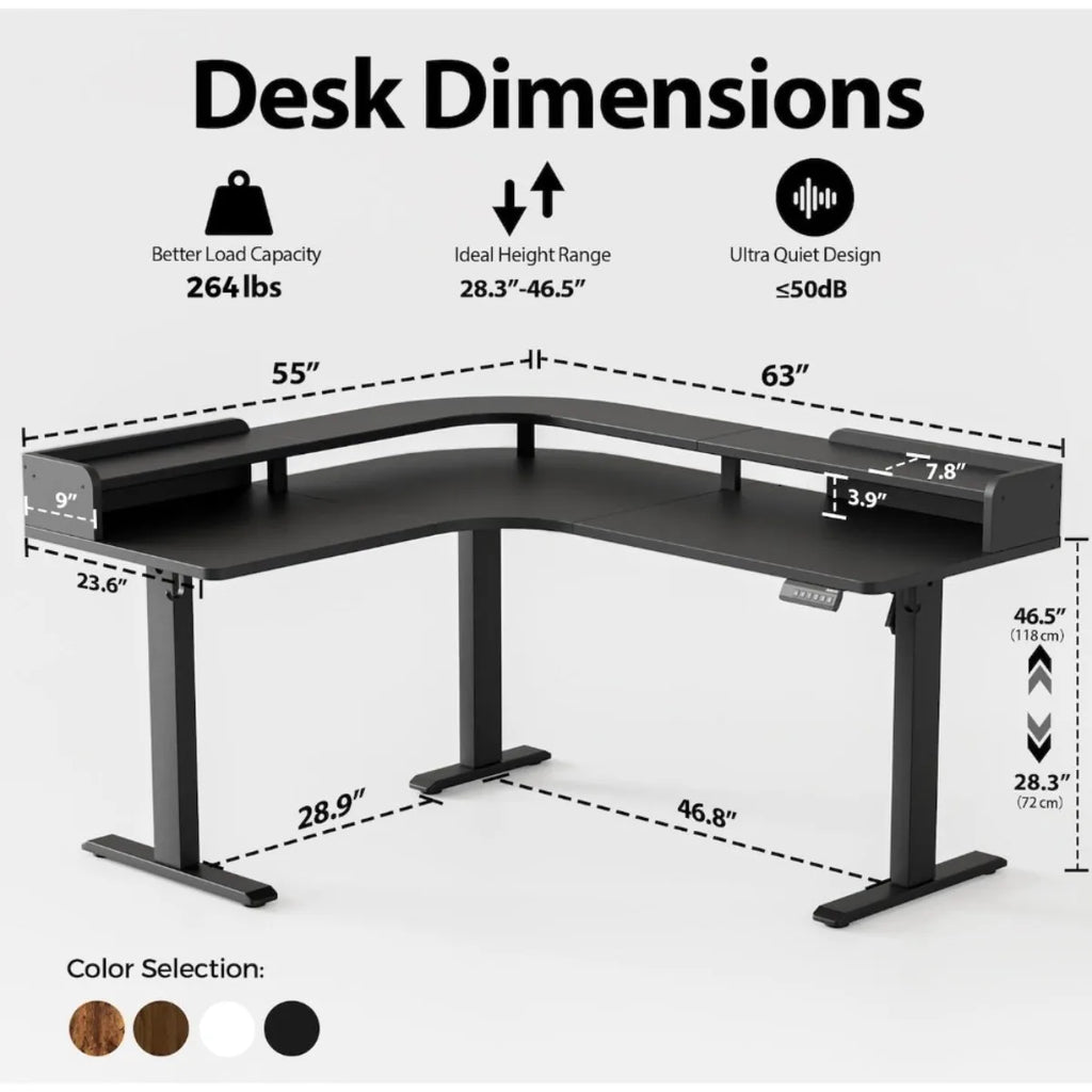 63" L-Shaped Electric Standing Desk with Monitor Shelf & Adjustable Height