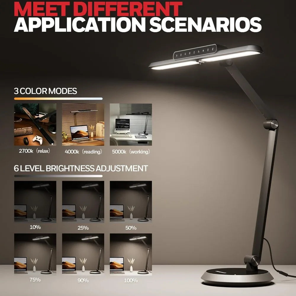 Adjustable Brightness LED Desk Lamp with Timer & Rotating Arm – 1000LM Dimmable Light for Home Office