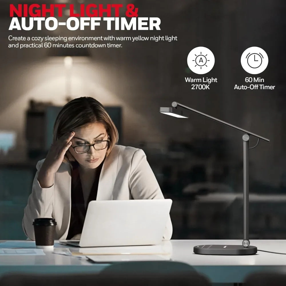 Dimmable LED Desk Lamp with Timer and Adjustable Color Temperature for Home Office