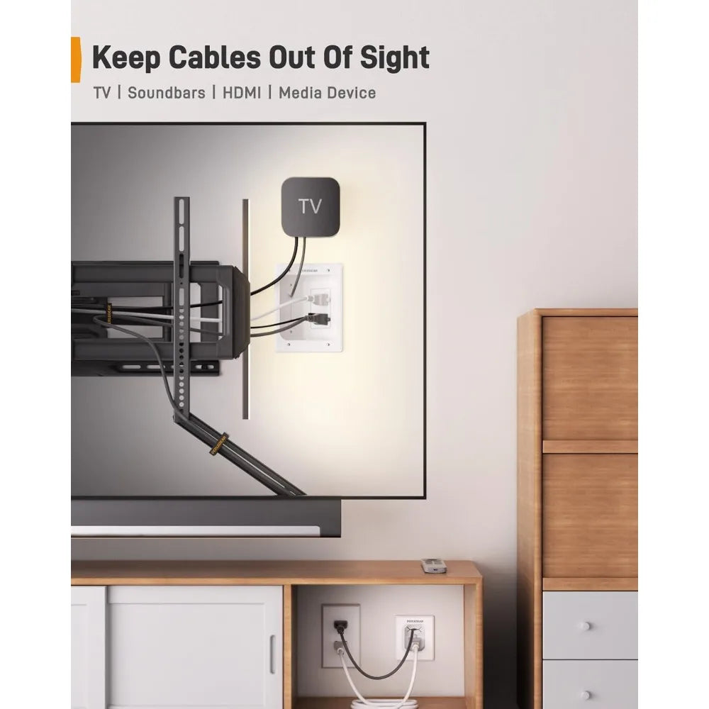 Cord Hider for Wall Mount TV with AC Outlets, USB-A, and USB-C | In-Wall Cable Management Kit