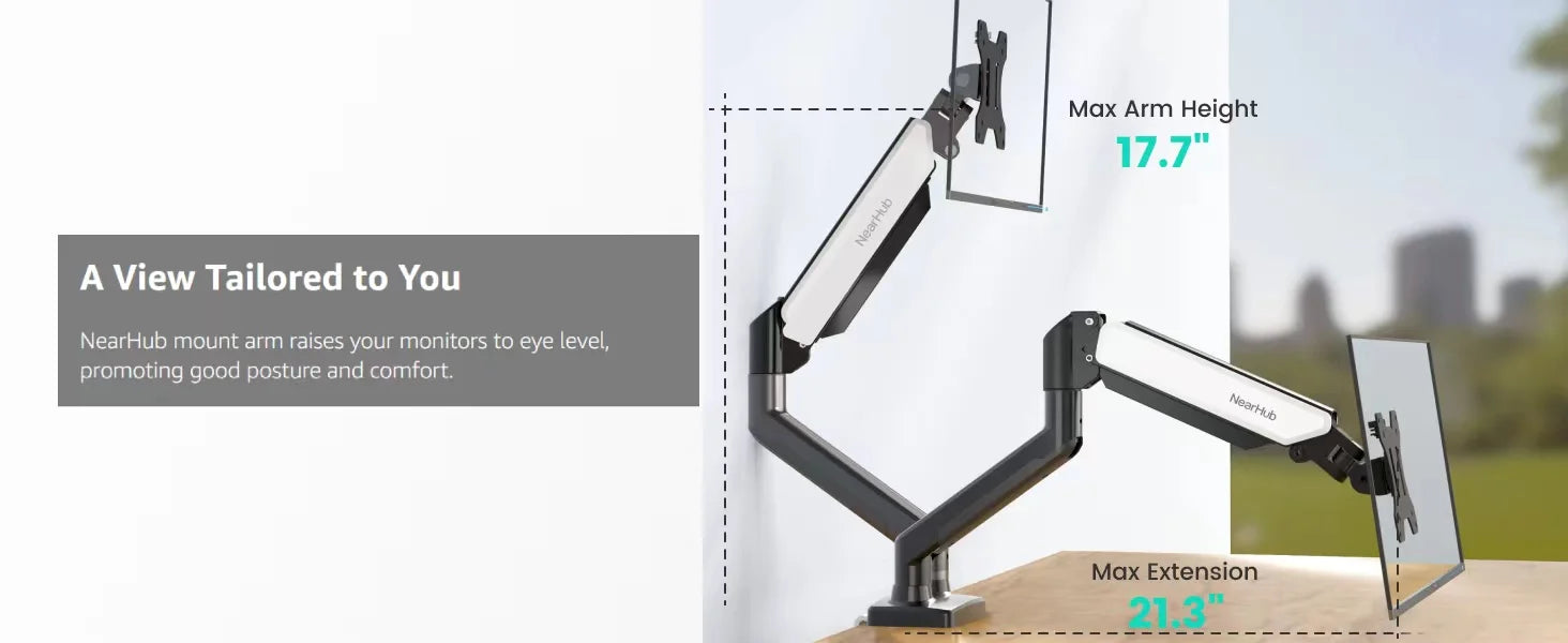 Nearhub US Free Shipping Monitor Arm Dual Arm With C-Clamp Grommet Mount,Flexible Adjustment Effortless Installation Monitor Arm