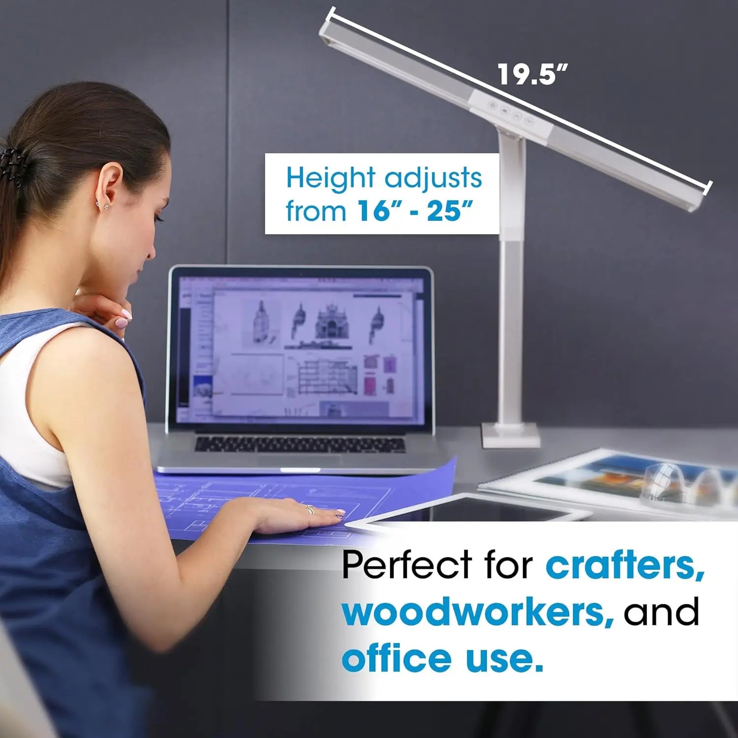 LED Desk Lamp with Clamp – Extra Wide Dimmable Light, 5 Brightness Levels, Energy Efficient
