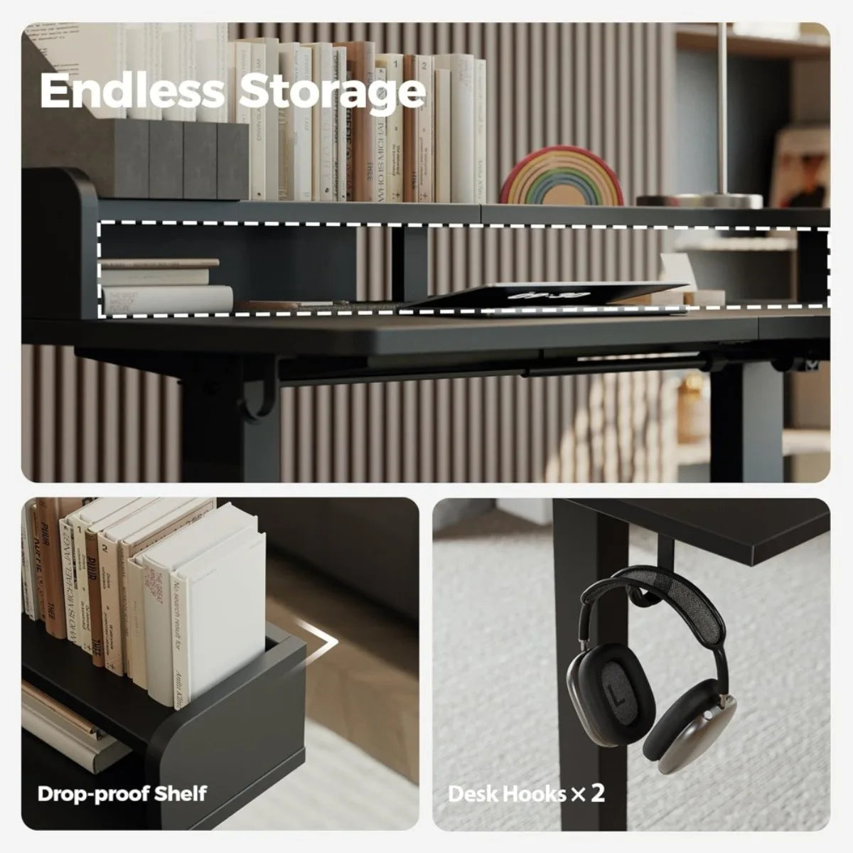 63" L-Shaped Electric Standing Desk with Monitor Shelf & Adjustable Height