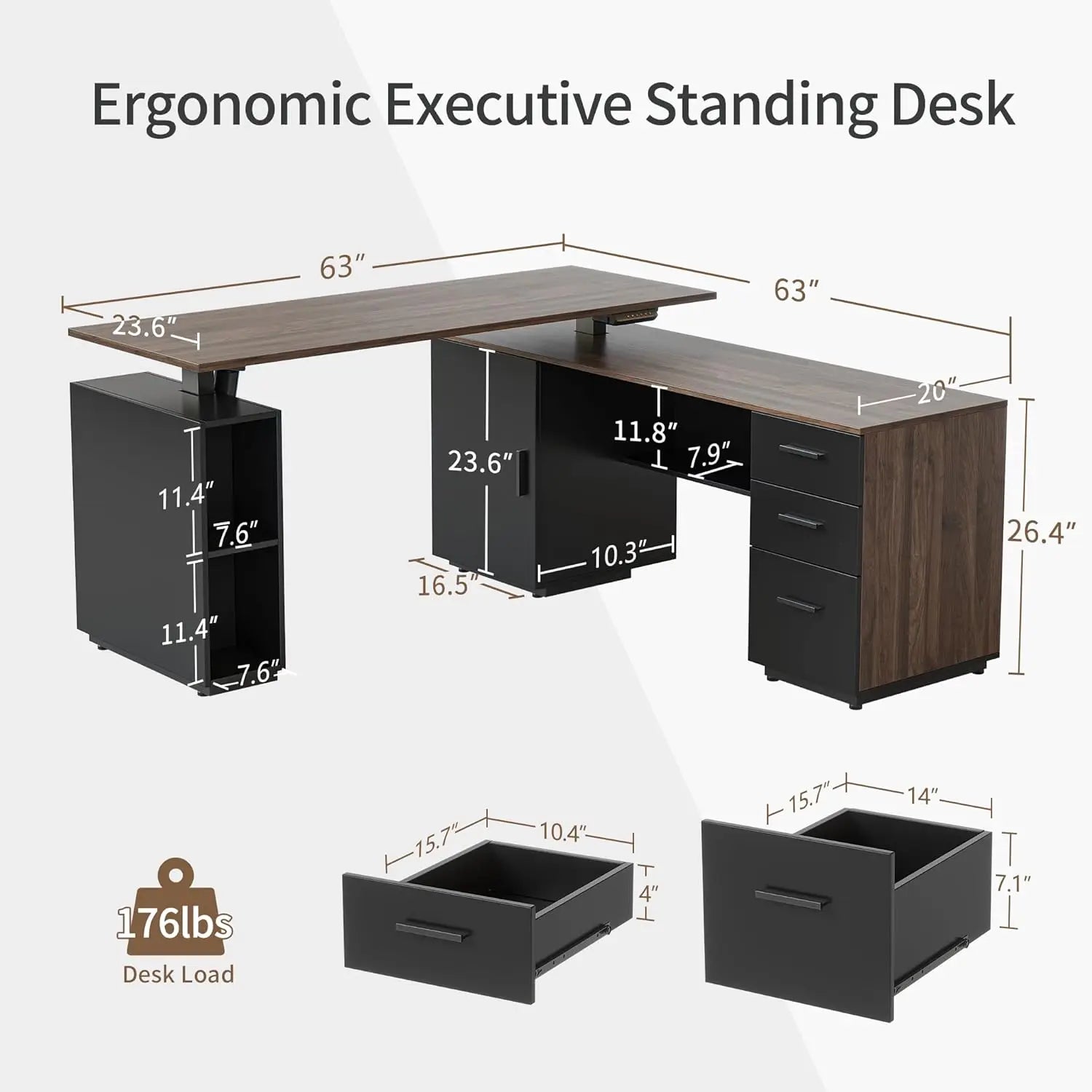 Executive Standing Desk, L Shaped Standing Desk with Storage, Executive Desk Height Adjustable