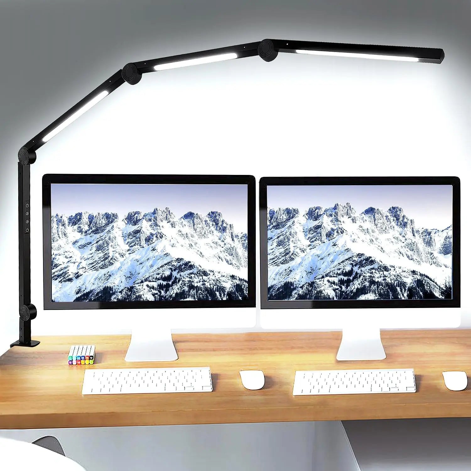 LED Desk Lamp with Clamp – 4 - Section Swing Arm, 3 Light Sources, 4 Color Modes, Touch Control - Savira Desk - 