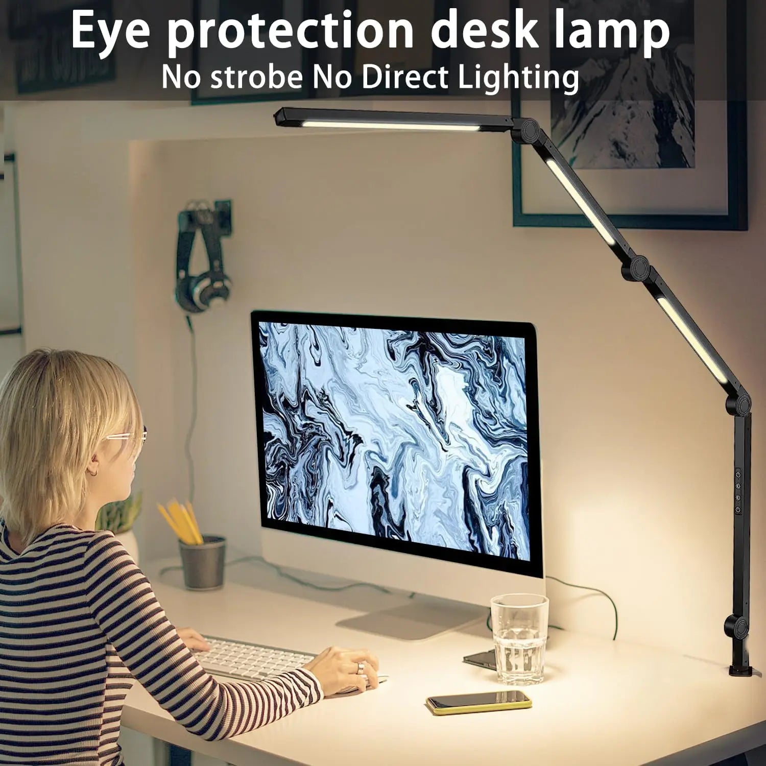 LED Desk Lamp with Clamp – 4 - Section Swing Arm, 3 Light Sources, 4 Color Modes, Touch Control - Savira Desk - 